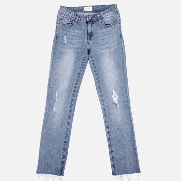 Hudson Straight Leg Skinny Jeans Girls 14 Blue Med Wash Distressed Raw Hem Y2K - Picture 1 of 13